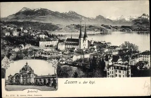 Ak Luzern Stadt Schweiz, Bahnhof und der Rigi