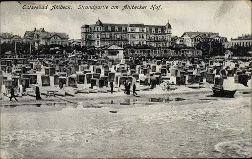Ak Ostseebad Ahlbeck Heringsdorf auf Usedom, Strandpartie am Ahlbecker Hof