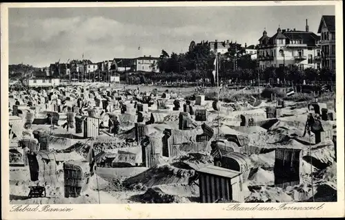 Ak Ostseebad Bansin Heringsdorf auf Usedom, Strand zur Ferienzeit, Hotels
