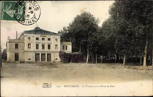 Ak Montargis Loiret, Théâtre et Place du Patis