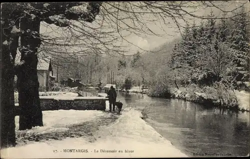 Ak Montargis Loiret, Déversoir en Hiver