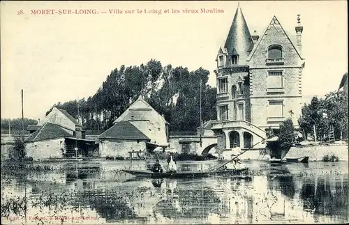 Ak Moret-sur-Loing Seine et Marne, Villa sur le Loing, les vieux Moulins, gondole