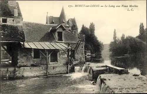 Ak Moret-sur-Loing Seine et Marne, Le Loing aux vieux Moulins, barrage