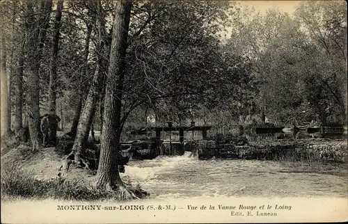 Ak Montigny sur Loing Seine et Marne, vue de la Vanne Rouge et le Loing, barrage