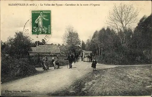 Ak Bazainville Yvelines, La Vallee des Fosses, Carrefour de la route d'Orgerus