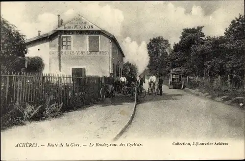 Ak Acheres Yvelines, Route de la Gare, Le Rendez vous des Cyclistes