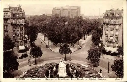 Ak Clichy Hauts de Seine, Place de la République, Panorama