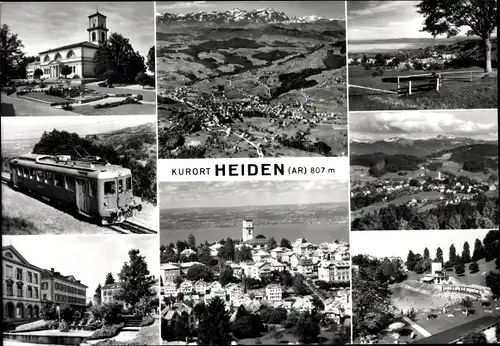 Ak Heiden Kanton Appenzell Außerrhoden, Panorama vom Ort, Bergbahn