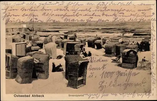 Ak Ostseebad Ahlbeck Heringsdorf auf Usedom, Strandpartie, Strandkörbe