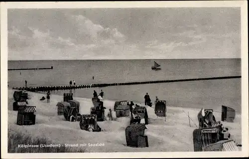 Ak Ostseebad Kölpinsee auf Usedom, Strand mit Seesicht