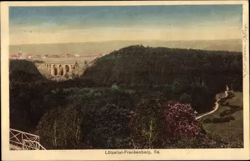 Ak Frankenberg Sachsen, Blick ins Lützeltal mit Brücke