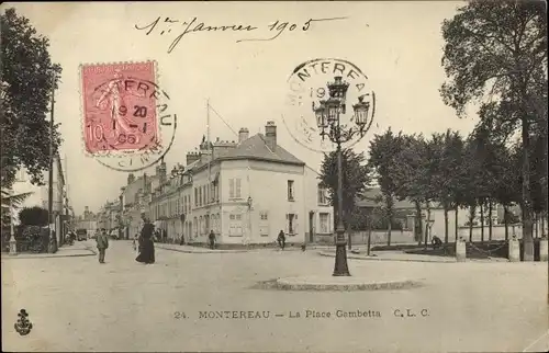 Ak Montereau Seine et Marne, Place Gambetta, réverbère