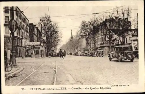 Ak Aubervilliers Seine Saint Denis, Carrefour des Quatre Chemins