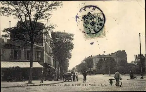 Ak Pantin Seine Saint Denis, Rue d´Aubervilliers et Place de l´Hôtel de Ville