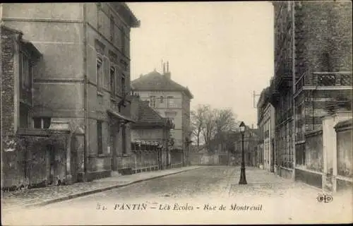 Ak Pantin Seine Saint Denis, Les Écoles, Rue de Montreuil