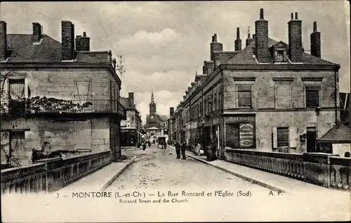 Ak Montoire Loir et Cher, Rue Ronsard et l´Église