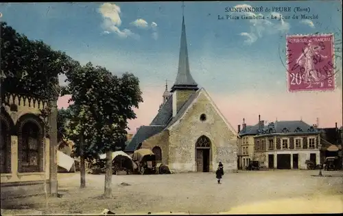 Ak Saint André de l'Eure Eure, Place Gambetta, Le Jour du Marché