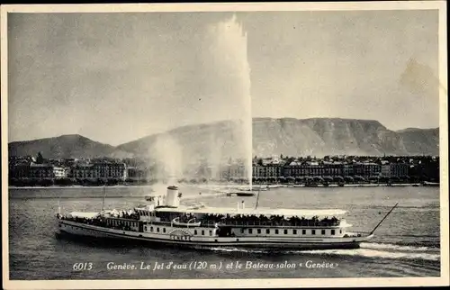 Ak Genève Genf Stadt, Le Jet d´Eau et le Bateau-salon Geneve