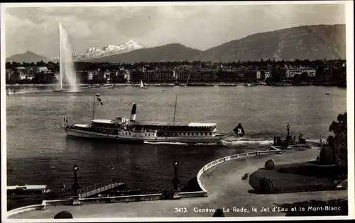 Ak Genève Genf Stadt, La Rade, Le Jet d´Eau et le Bateau-salon Geneve