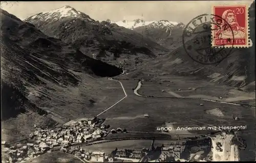 Ak Andermatt Kanton Uri, Panorama vom Ort mit Hospental