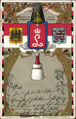 Regiment Wappen Litho 1. Großherzoglich hessisches Infanterie Leibgarde Regiment No. 115