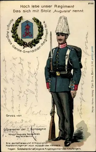 Regiment Litho Königin Augusta Garde Grenadier Regiment Nr. 3, Soldat in Uniform