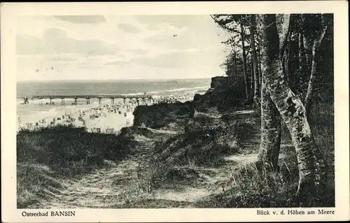 Ak Ostseebad Bansin Heringsdorf auf Usedom, Bild von den Höhen am Meer, Strand