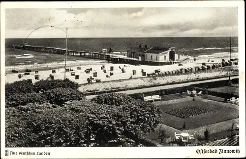 Ak Ostseebad Zinnowitz auf Usedom, Strand, Seebrücke