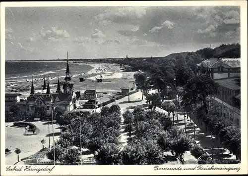 Ak Ostseebad Heringsdorf auf Usedom, Promenade und Brückeneingang