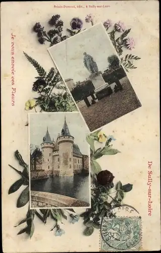 Ak Sully sur Loire Loiret, Montage Fleurs, Monument, Château