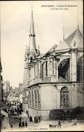 Ak Montargis Loiret, Église Sainte Madeleine et Rue du Loing