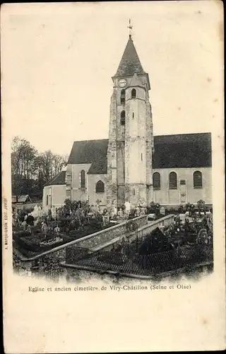 Ak Viry Chatillon Essonne, Église et Ancien Cimetière