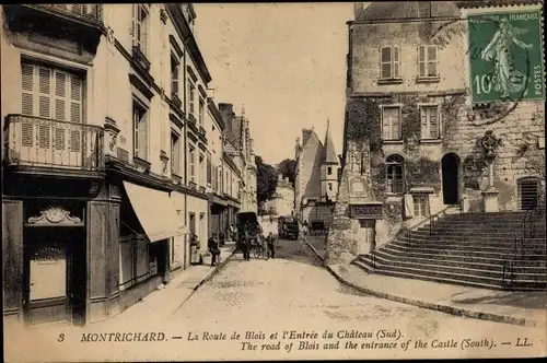 Ak Montrichard Loir et Cher, Route de Blois, Entrée du Château