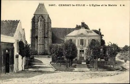 Ak Cernay la Ville Yvelines, L'Eglise et la Mairie