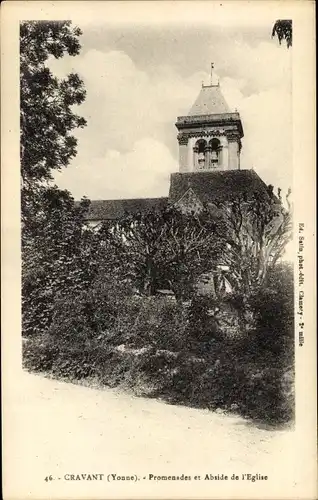 Ak Cravant Yonne, Promenade et Abside de l´Église