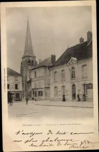 Ak Jouarre Seine et Marne, L´Église et la Mairie