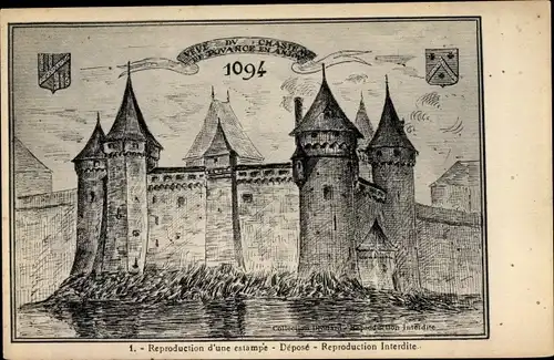 Litho Pouancé Maine et Loire, Reproduction d´une Estampe, Château 1094