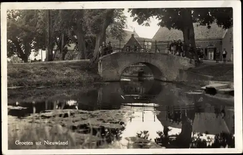 Ak Nieuwland Vijfheerenlanden Südholland, Kanalpartie mit Brücke