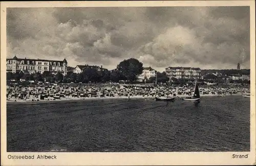 Ak Ostseebad Ahlbeck Heringsdorf auf Usedom, Strand, Segeln