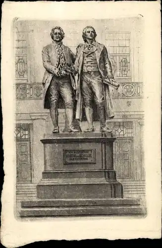 Künstler Ak Weimar Thüringen, Goethe und Schiller Denkmal