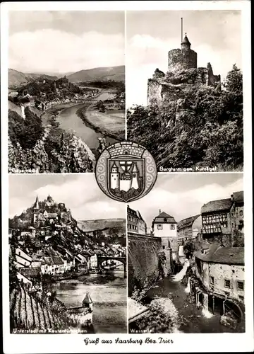 Ak Saarburg Saar bei Trier Rheinland Pfalz, Burgturm, Unterstadt, Wappen