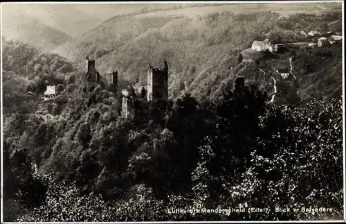 Ak Manderscheid in der Eifel Rheinland Pfalz, Burgen von Belvedere gesehen