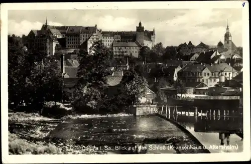 Ak Colditz in Sachsen, Blick auf das Schloss, Krankenhaus und Altersheim