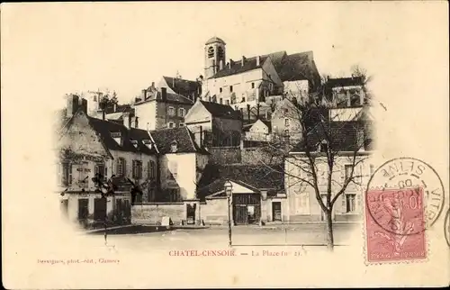 Ak Chatel Censoir Yonne, La Place et l´Église