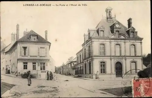 Ak Lorrez-le-Bocage Seine et Marne, Poste et L´Hôtel de Ville