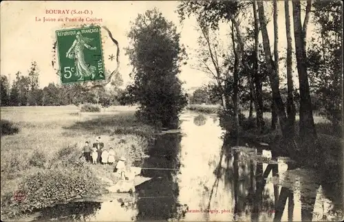 Ak Bouray Essonne, La Juine au Pont du Cochet, Laveuses