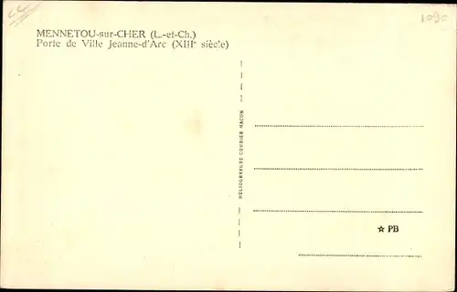 Ak Mennetou sur Cher Loir et Cher, Porte de Ville Jeanne d´Arc