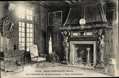 Ak Bois Normand Eure, Château de la Ducquerie, Intérieur, Salon et Cheminée