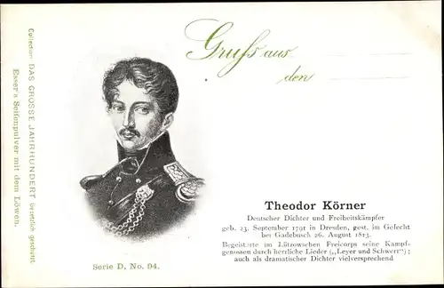 Ak Dichter Theodor Körner