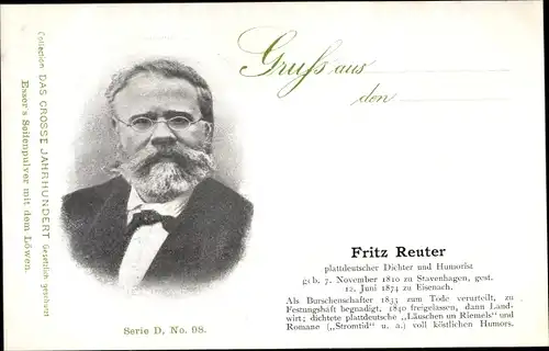 Ak Dichter Fritz Reuter